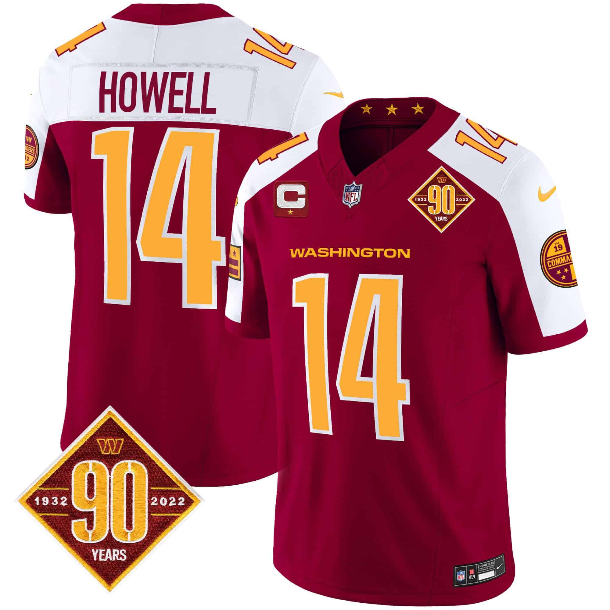 Men Washington Commanders 14 Howell Red 90th Anniversary Patch 2024 Nike Vapor Limited NFL Jersey